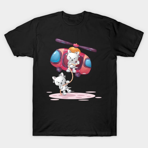 DareDevil Puppies Holding a Rope Helicopter T-Shirt by PuppyCharacterDesigns